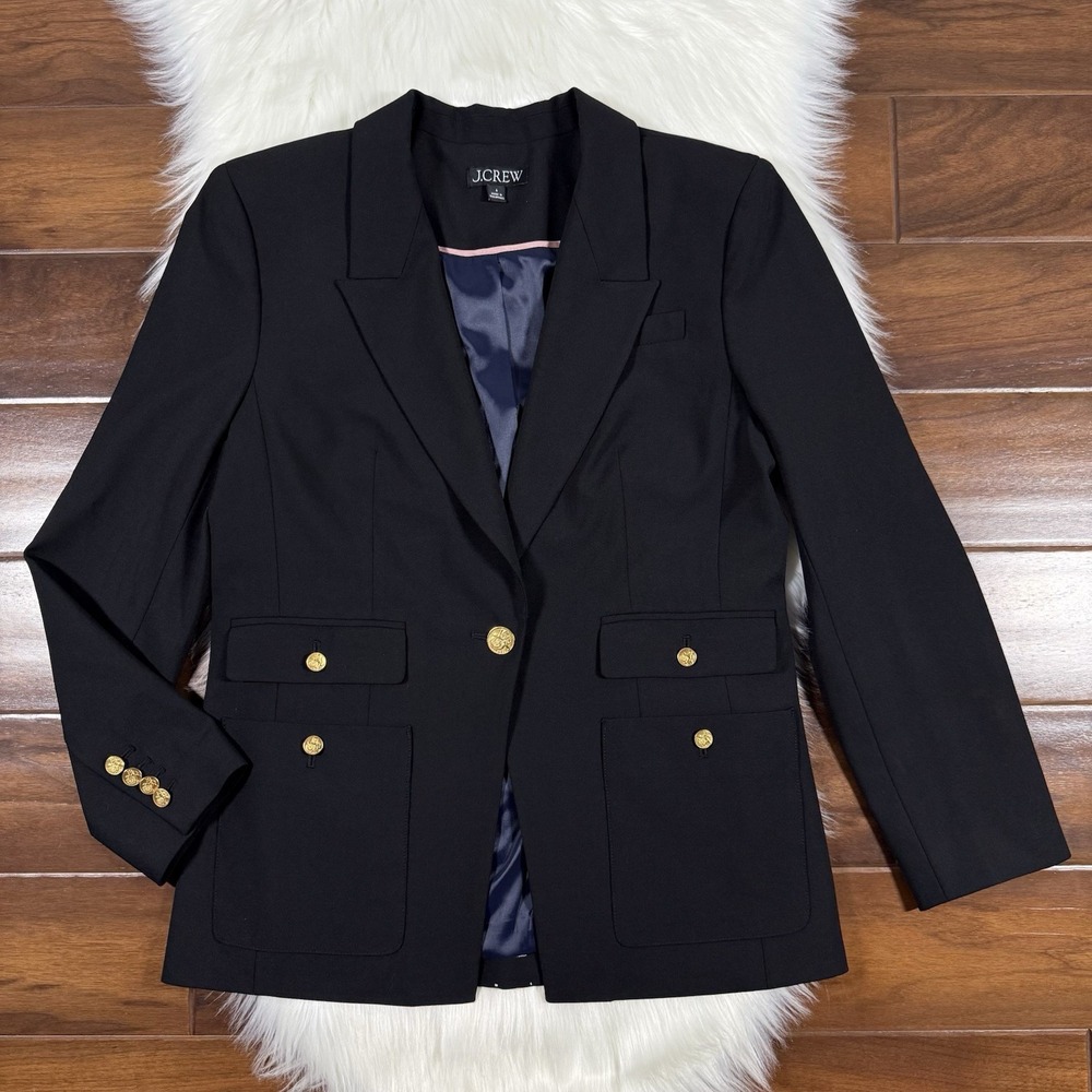 J. Crew Women's Size 6 Black Vivienne Italian Stretch Wool Blazer Jacket CC421